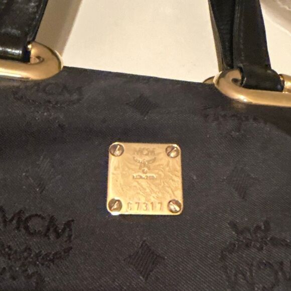 MCM Top Handle Nylon Tote Mini Bag Gold Hardwear Vintage Logo Print Y2K Style - Picture 4 of 15